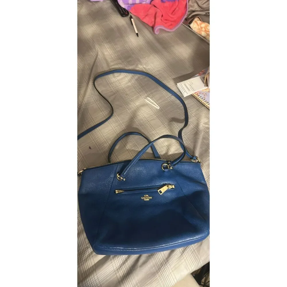 Coach Kelsey Blue Refined Pebble Leather Satchel Crossbody Shoulder Handbag